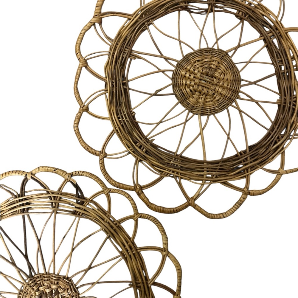 Vintage Woven Flower Rattan Wall Decor - Brown